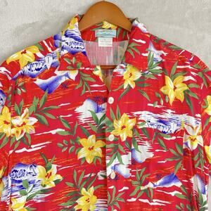 Vintage OTC Hawaiian Shirt Men's L Red Tropical 90s Rayon Surf Beachcore Resort